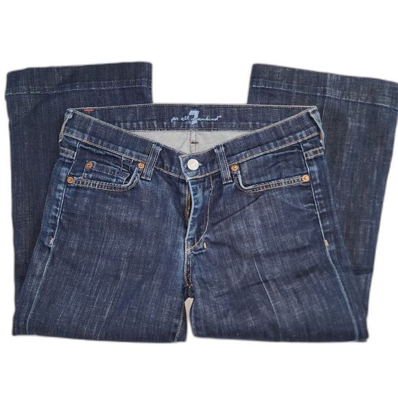 7 For All Mankind DOJO Low-Rise Dark Wash Capri Crop Jeans Sz 27 - Picture 1 of 11